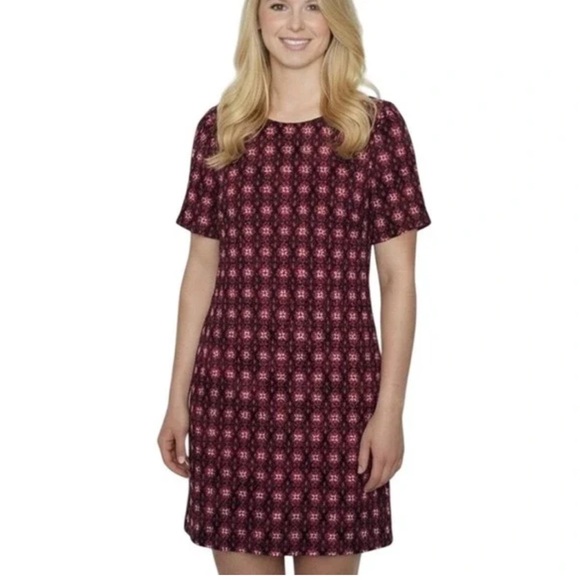 LOFT Dresses & Skirts - Loft red and black floral print short sleeve shift dress size XL Tall